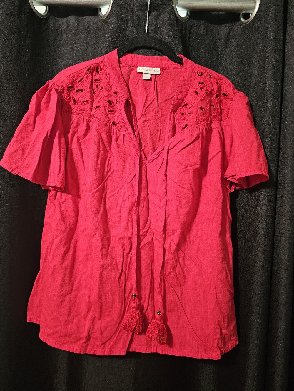 Knox Rose Red Eyelet Tie-Front Blouse L